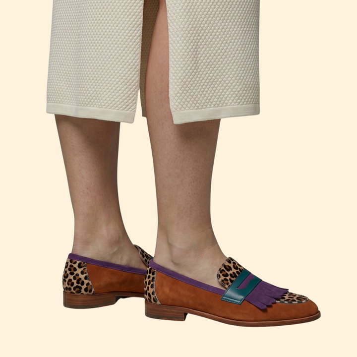 Women’s Leather Loafers with Leopard-Print