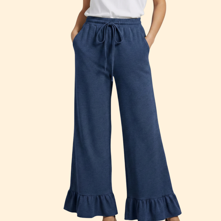 Women’s Wide-Leg Palazzo Pants with Ruffles and Elastic Waist