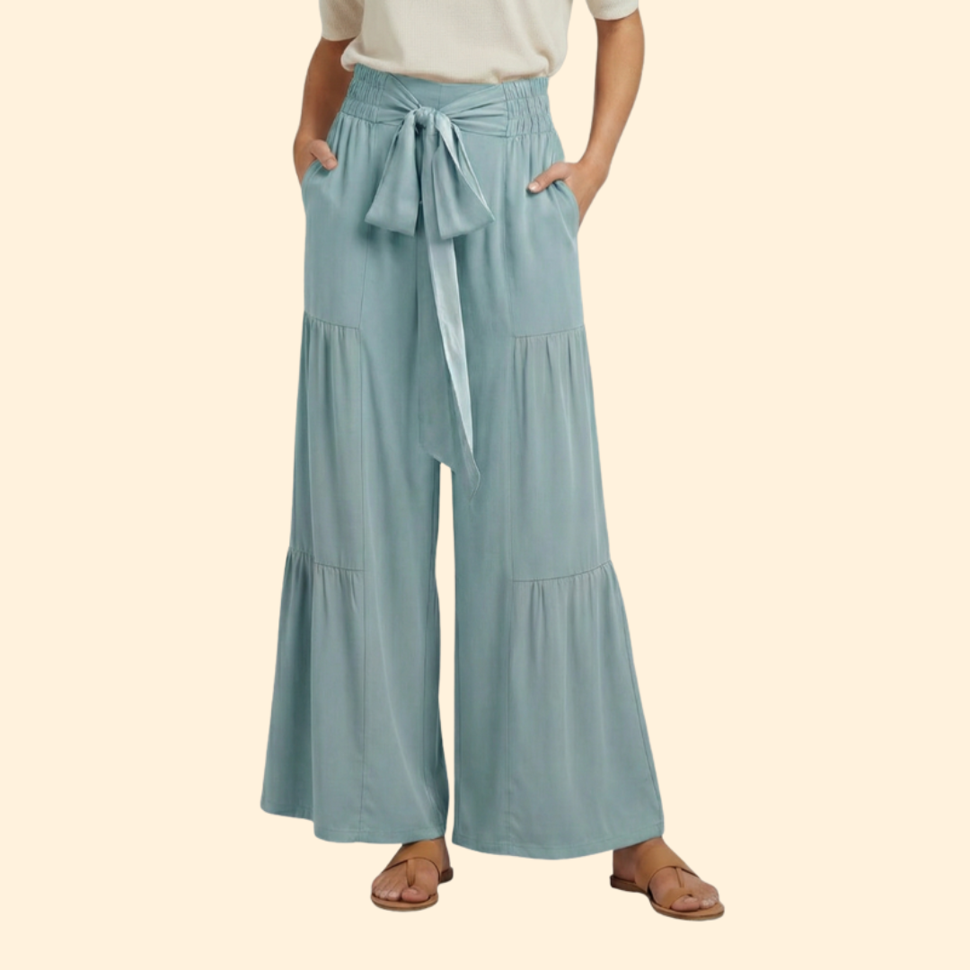 Women’s Palazzo Pants with Tie Waist and Ruffles