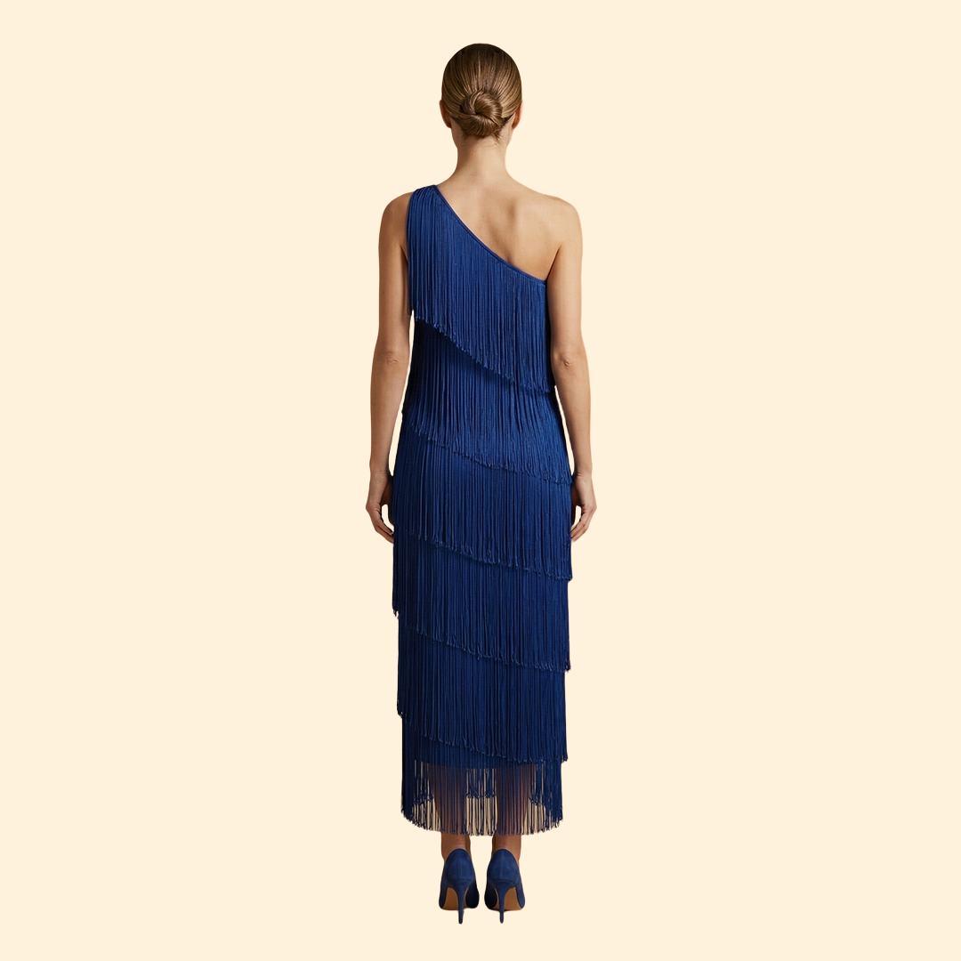 Women's One-Shoulder Dress with Fringe Detail