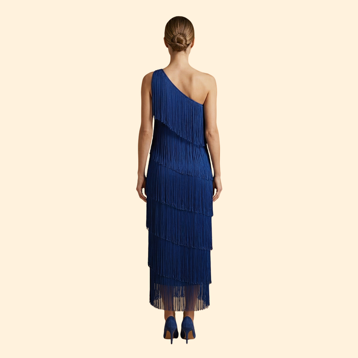 Women's One-Shoulder Dress with Fringe Detail