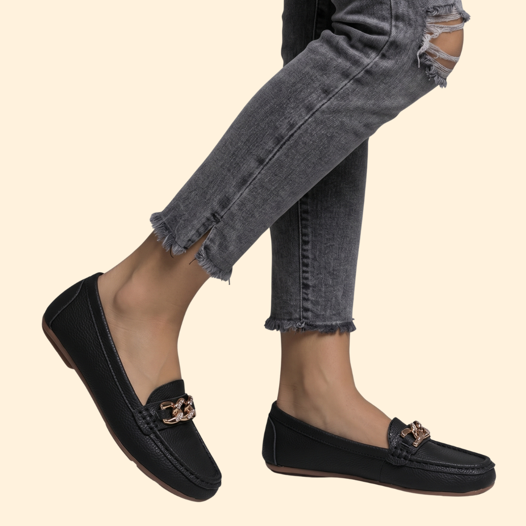 Women’s Leather Loafers with Gold Chain