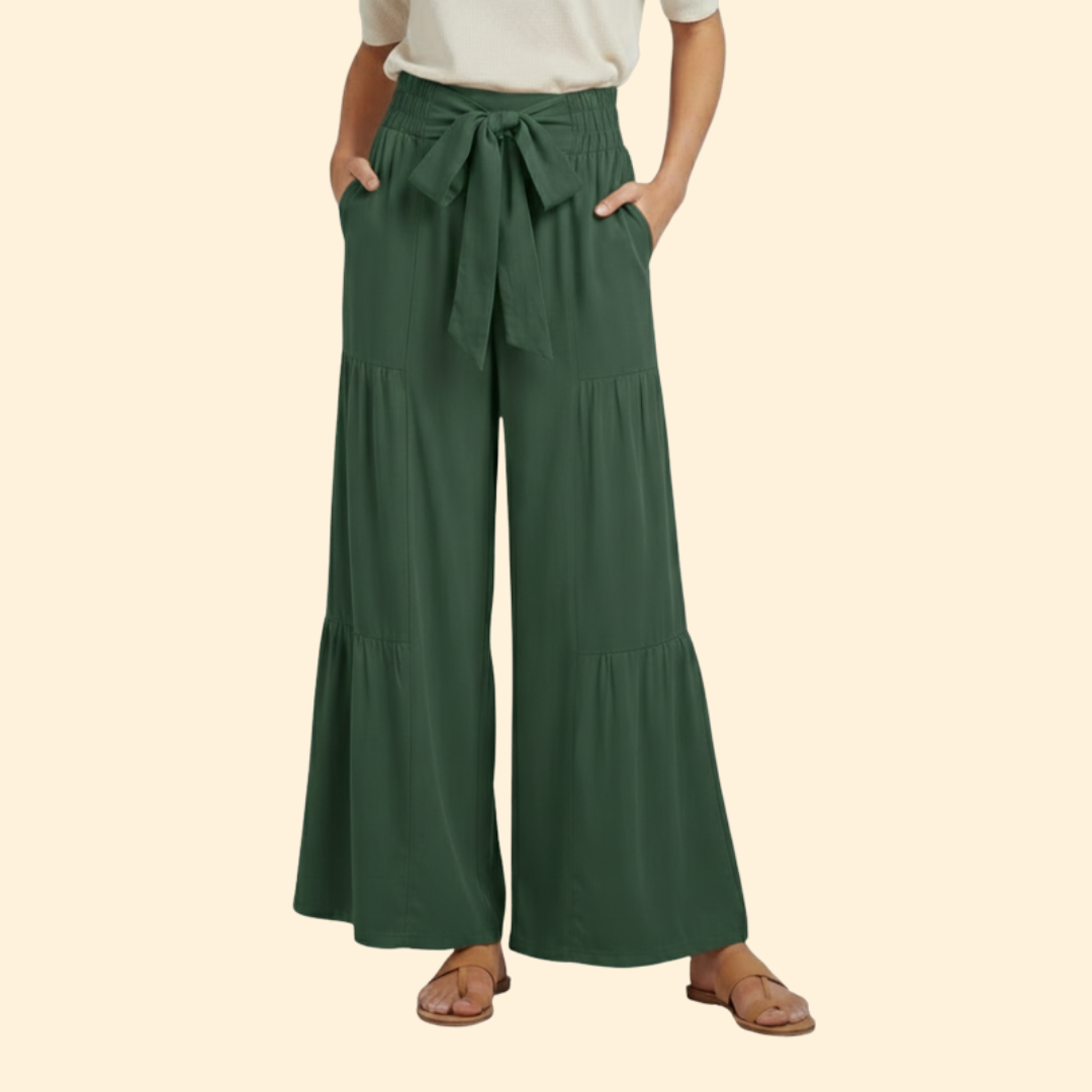 Women’s Palazzo Pants with Tie Waist and Ruffles