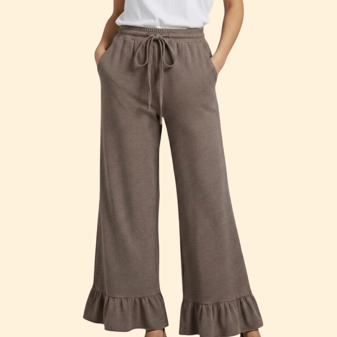 Women’s Wide-Leg Palazzo Pants with Ruffles and Elastic Waist