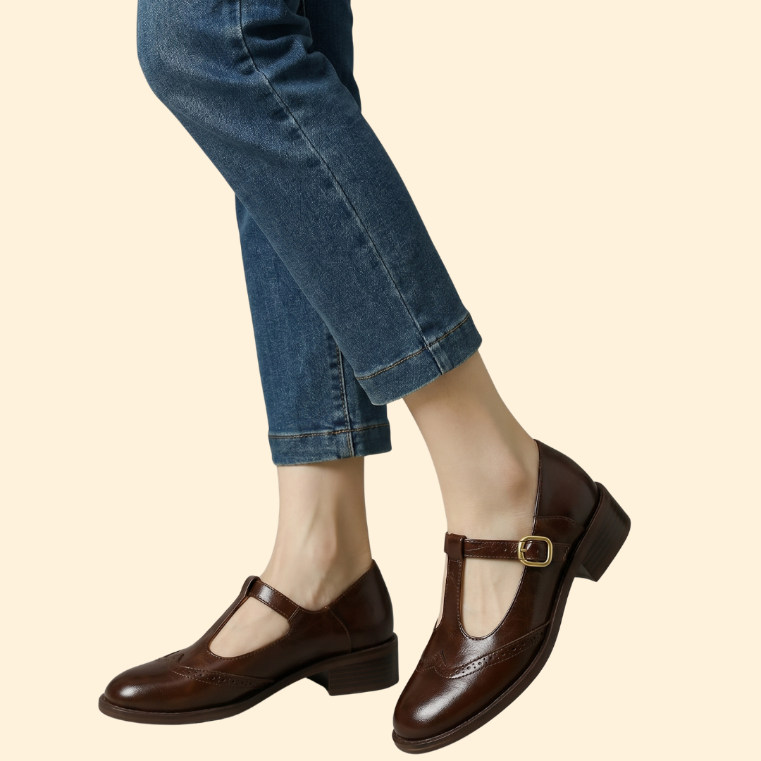 Women’s T-Strap Shoes with Gold-Tone Buckle