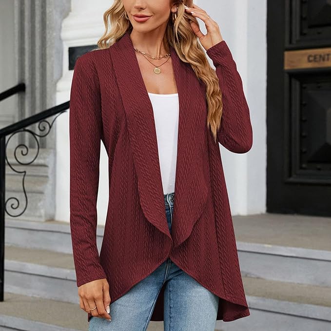 Women's Open-Front Draped Cardigan with Textured Knit