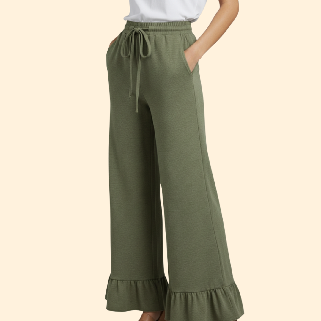 Women’s Wide-Leg Palazzo Pants with Ruffles and Elastic Waist