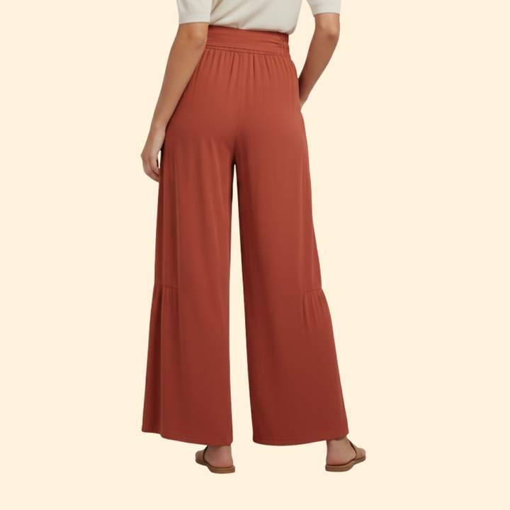 Women’s Palazzo Pants with Tie Waist and Ruffles