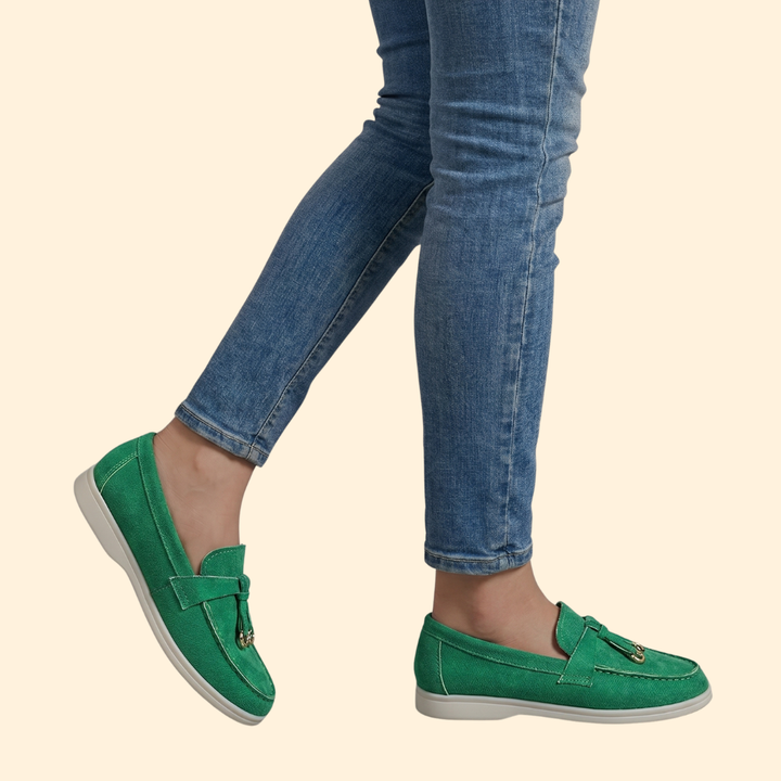 Women’s Suede Loafers with Metallic Ring Tassels
