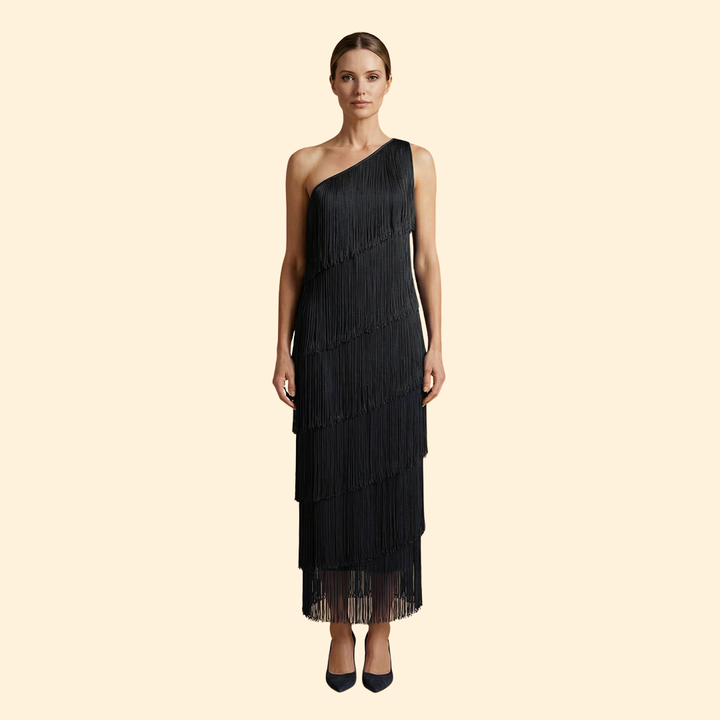 Women's One-Shoulder Dress with Fringe Detail