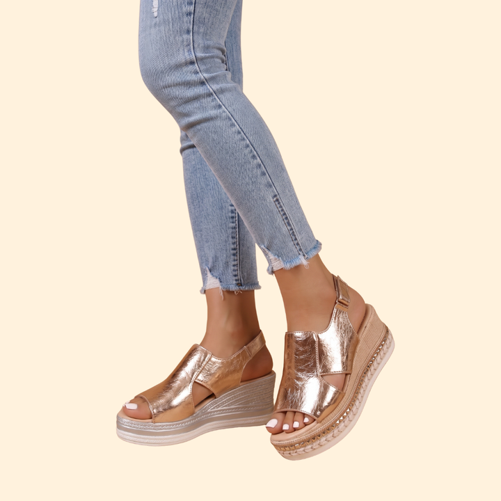 Women's Orthopedic Sandals with Metallic Finish