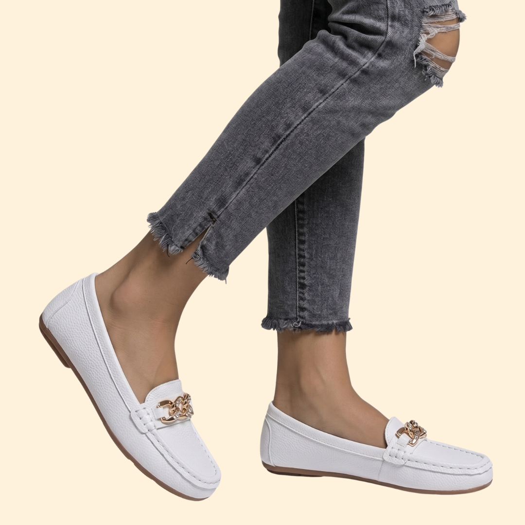 Women’s Leather Loafers with Gold Chain