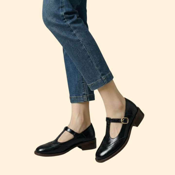 Women’s T-Strap Shoes with Gold-Tone Buckle