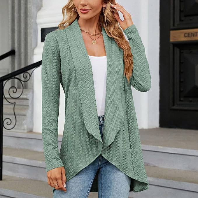 Women's Open-Front Draped Cardigan with Textured Knit