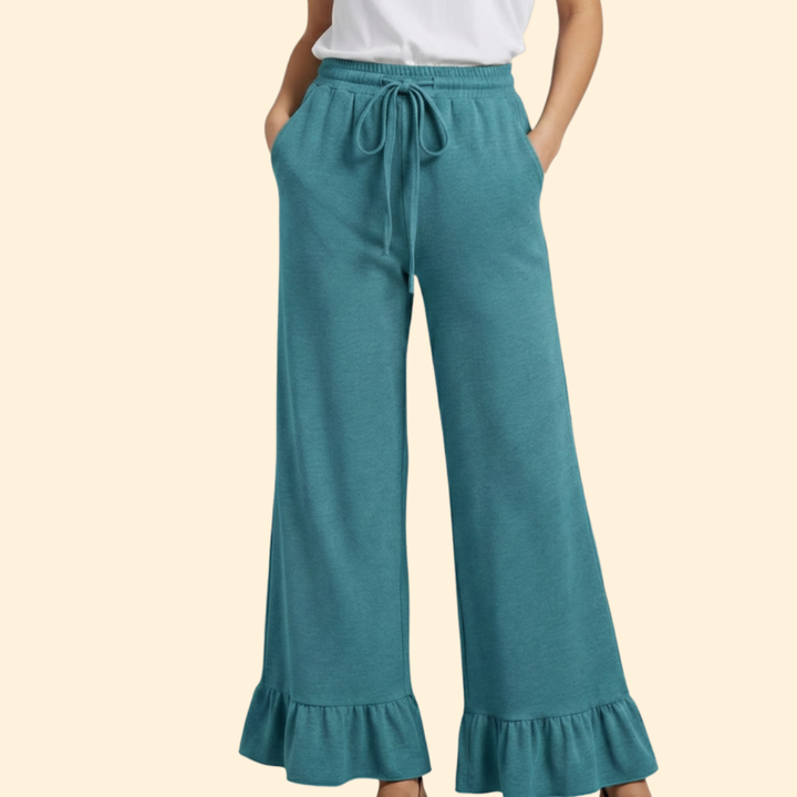Women’s Wide-Leg Palazzo Pants with Ruffles and Elastic Waist