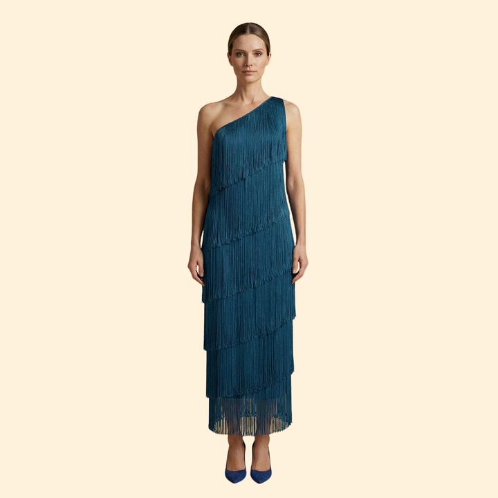 Women's One-Shoulder Dress with Fringe Detail
