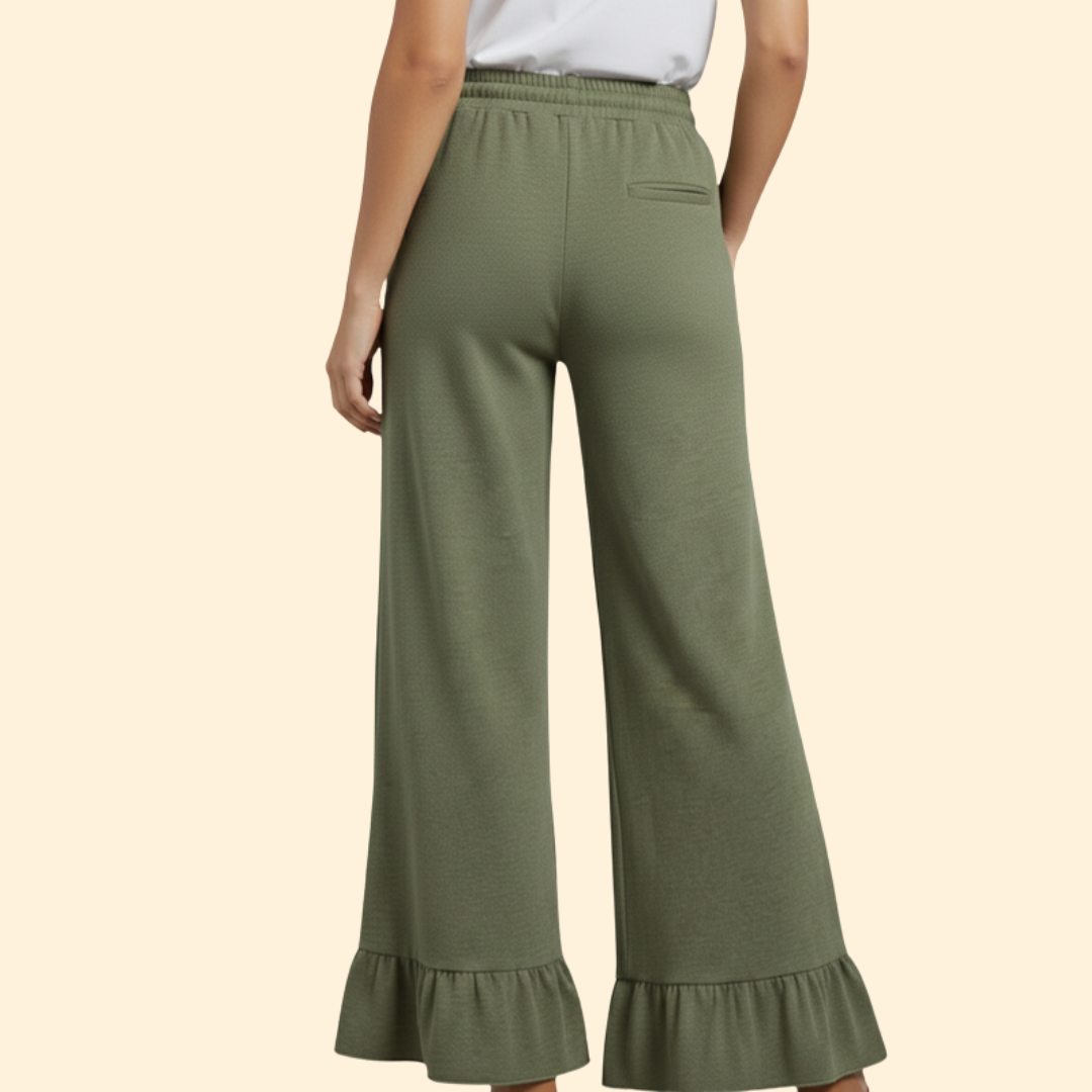 Women’s Wide-Leg Palazzo Pants with Ruffles and Elastic Waist