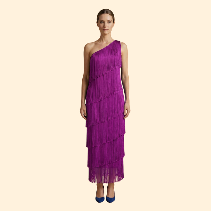 Women's One-Shoulder Dress with Fringe Detail