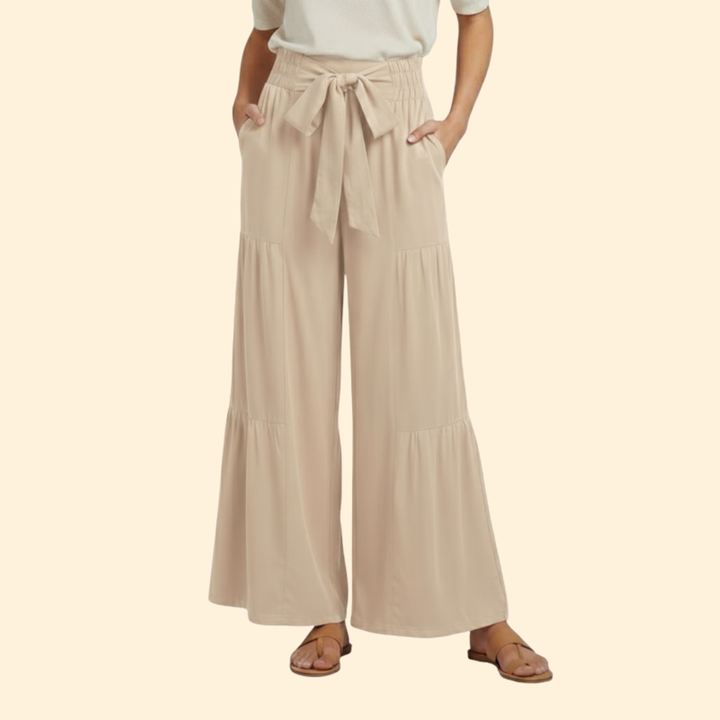 Women’s Palazzo Pants with Tie Waist and Ruffles