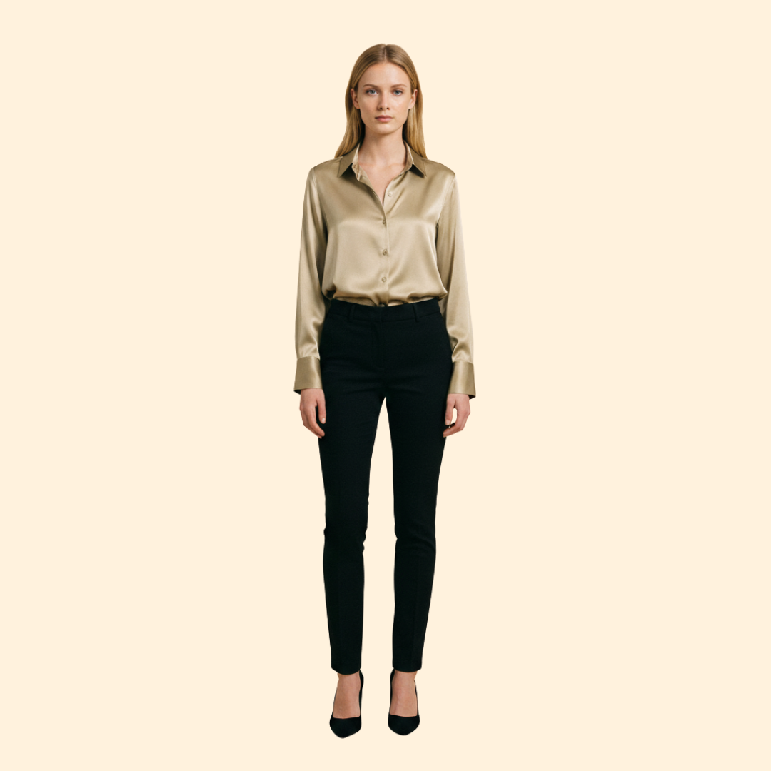Women’s Button Up Blouse with Satin Finish