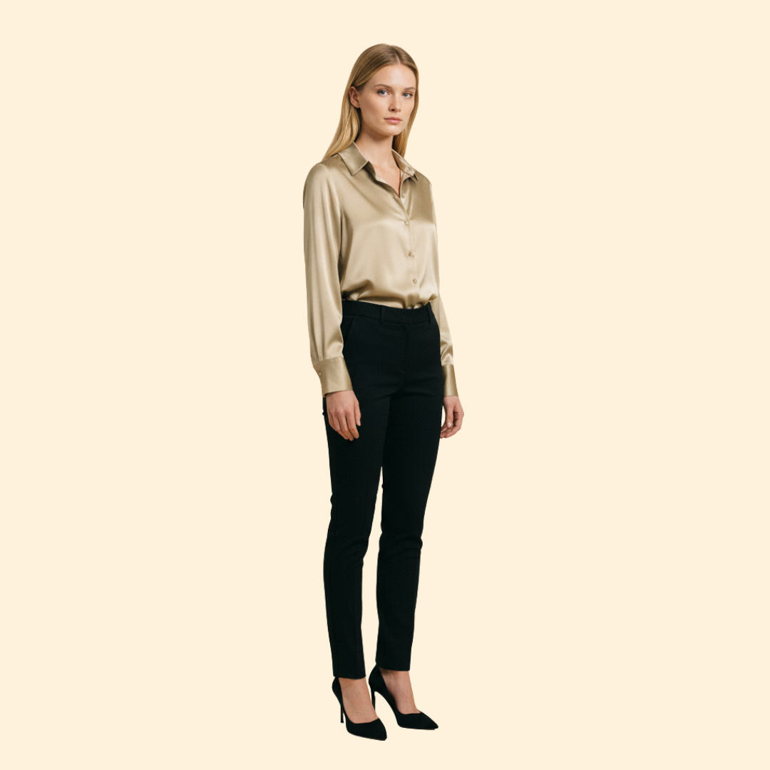 Women’s Button Up Blouse with Satin Finish