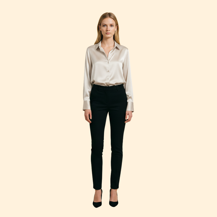 Women’s Button Up Blouse with Satin Finish