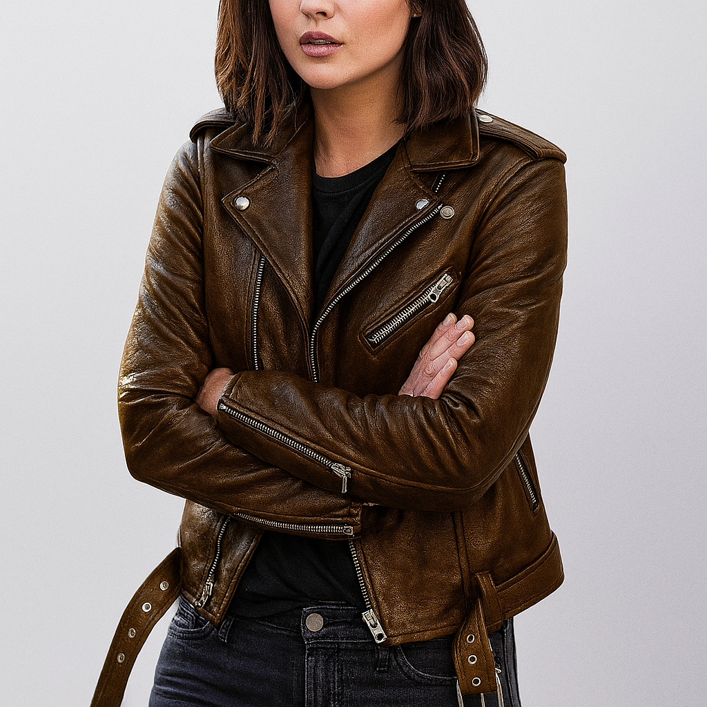 Women's Slim-Fit Biker Jacket with Zip Closure