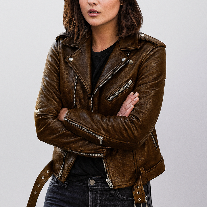 Women's Slim-Fit Biker Jacket with Zip Closure