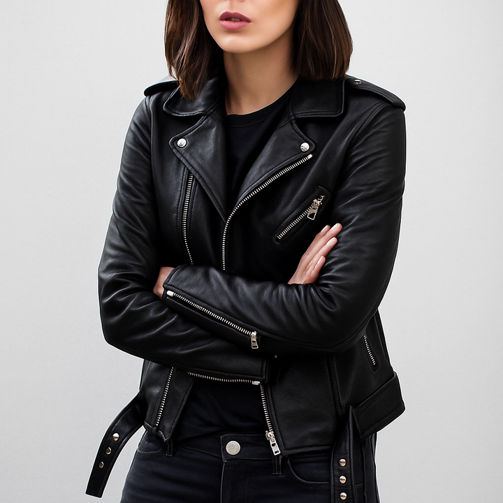 Women's Slim-Fit Biker Jacket with Zip Closure