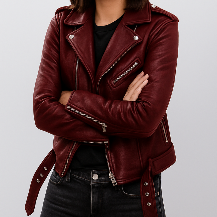 Women's Slim-Fit Biker Jacket with Zip Closure