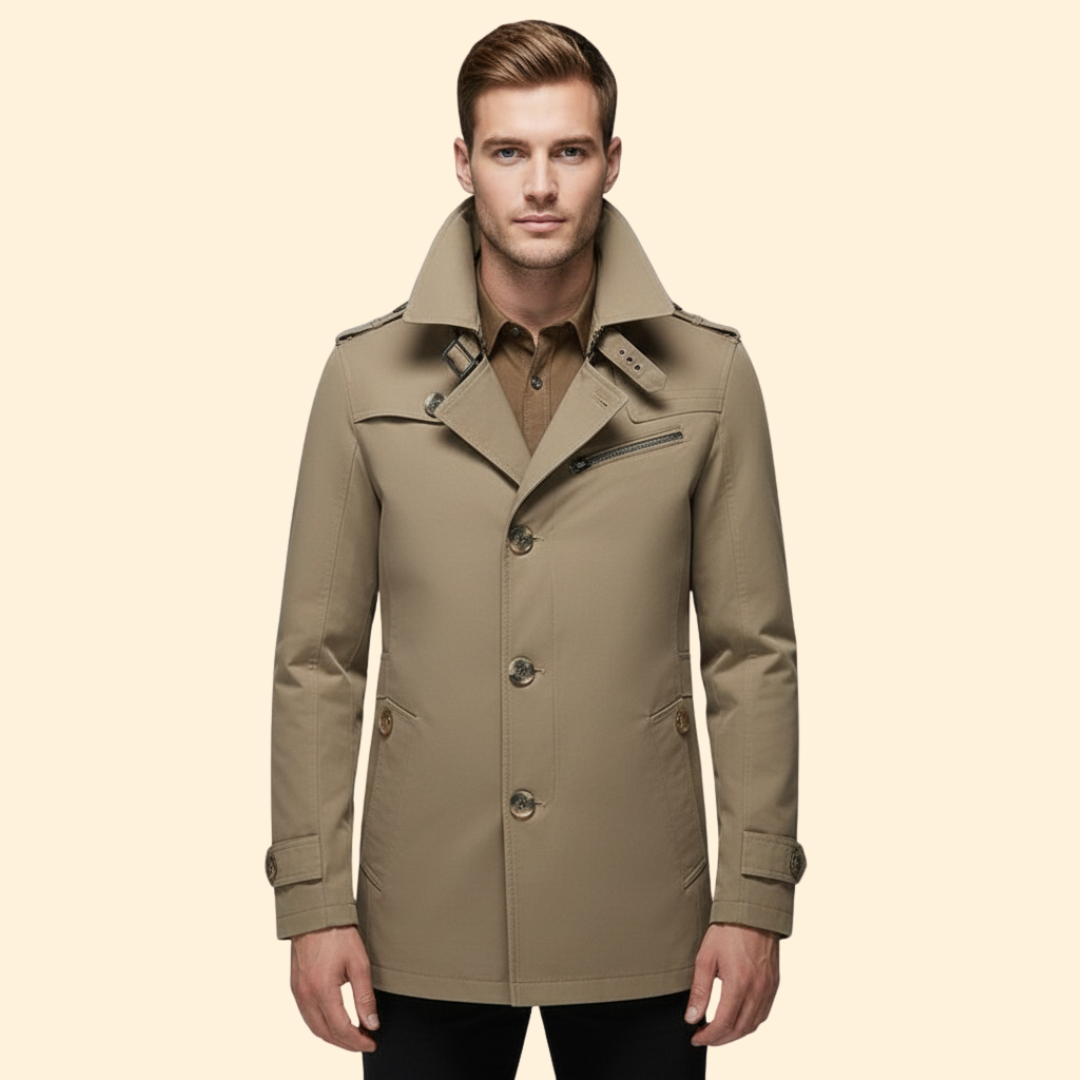 Men’s Trench Coat with Shoulder Straps