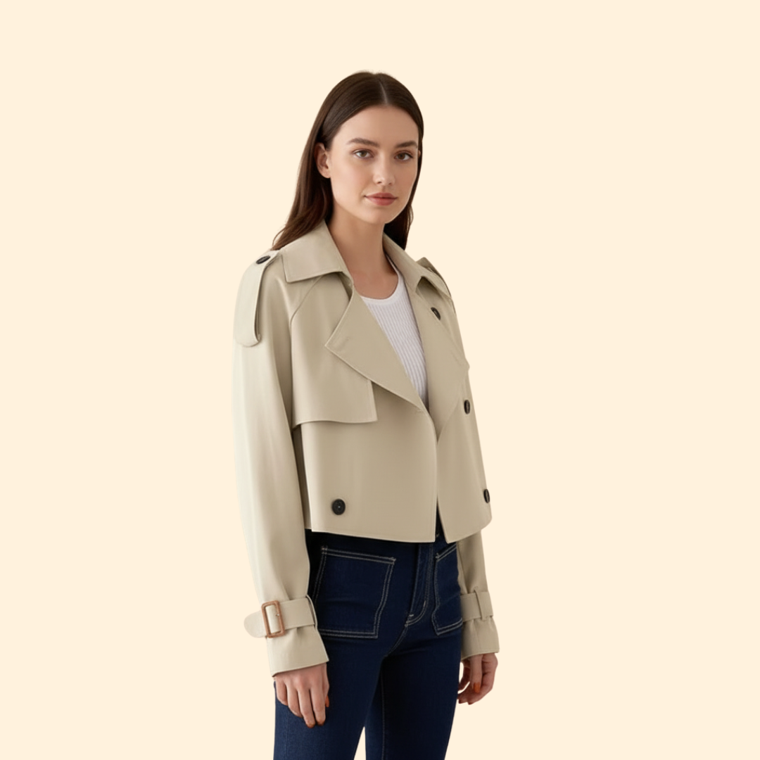 Women’s Trench Coat with Cropped Belted Design