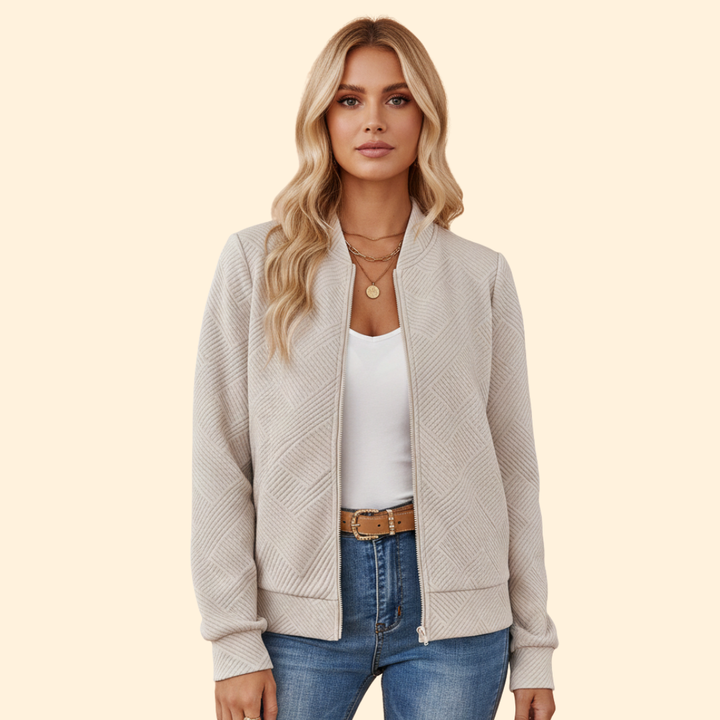 Women’s Bomber Jacket with Geometric Pattern Design