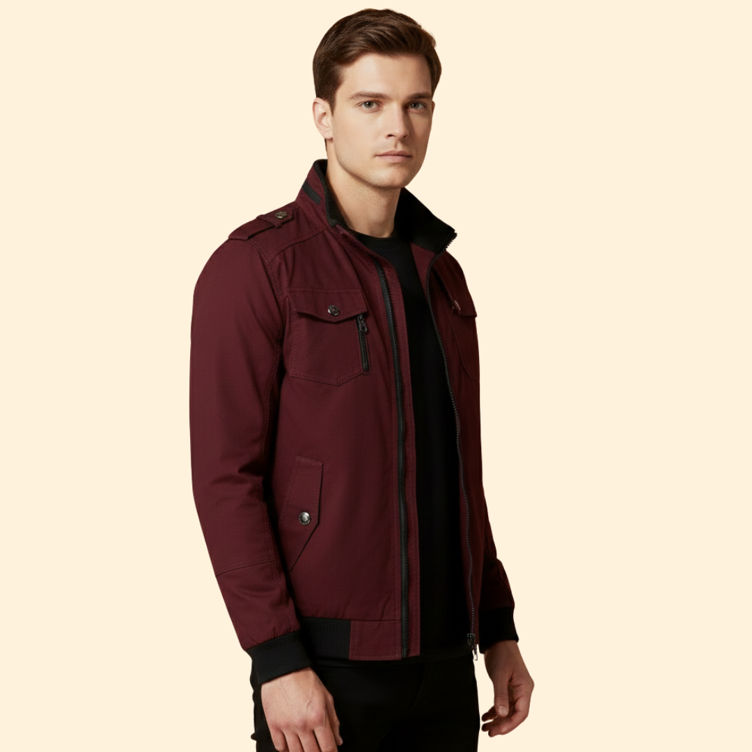 Men’s Bomber Jacket with Multiple Utility Pockets