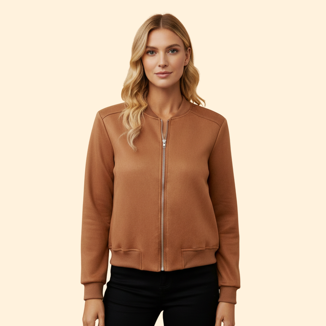 Women’s Bomber Jacket with Zipper Front and Pockets