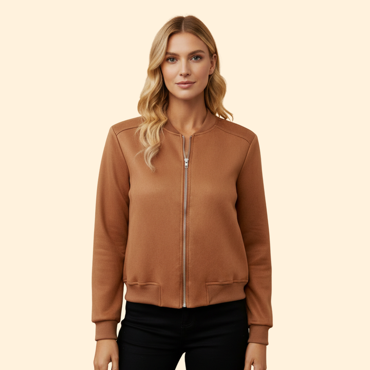 Women’s Bomber Jacket with Zipper Front and Pockets