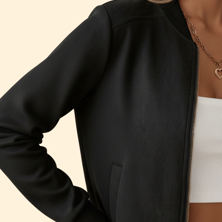 Women’s Bomber Jacket with Zipper Front and Pockets