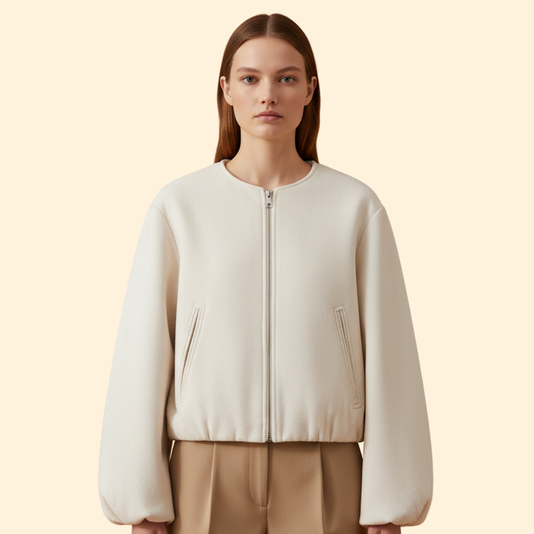 Women’s Zip-Up Bomber Jacket with Balloon Sleeves
