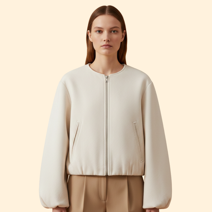 Women’s Zip-Up Bomber Jacket with Balloon Sleeves