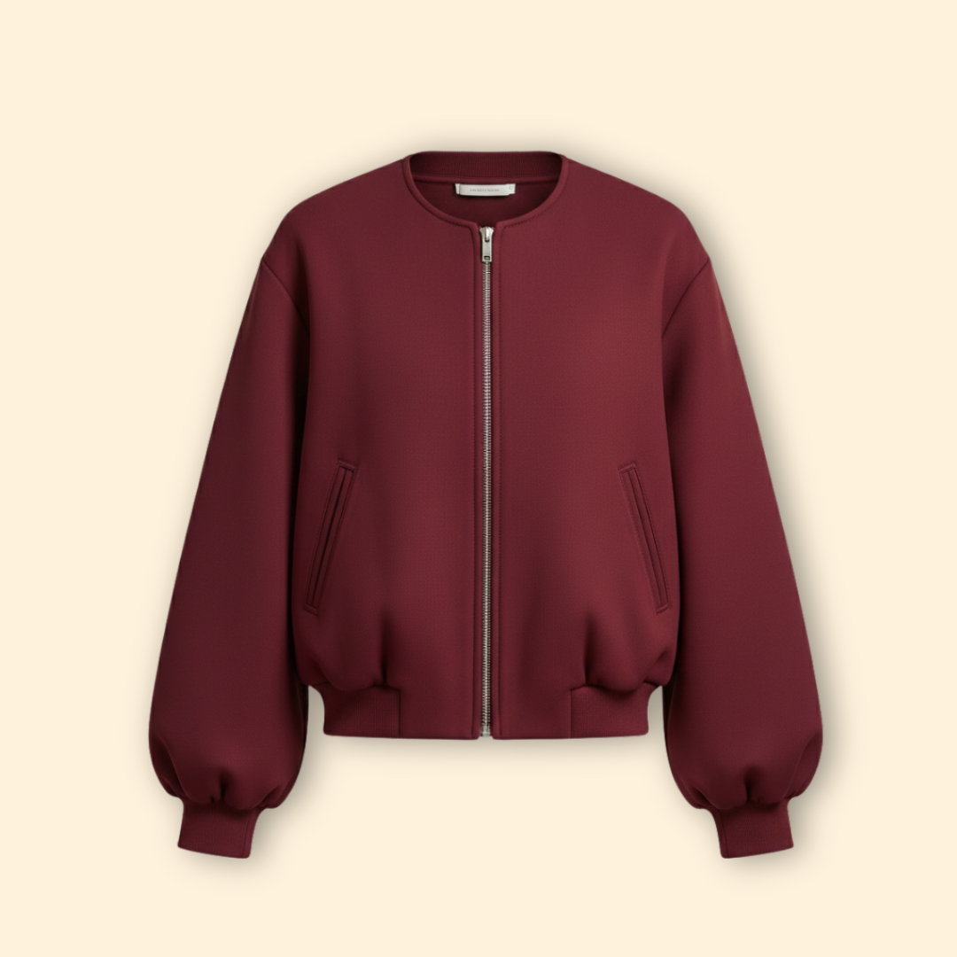Women’s Zip-Up Bomber Jacket with Balloon Sleeves