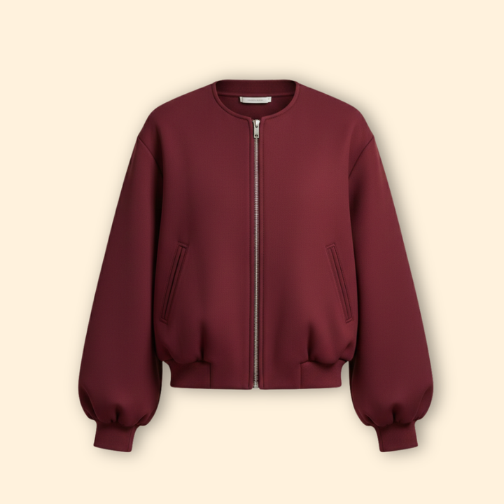Women’s Zip-Up Bomber Jacket with Balloon Sleeves