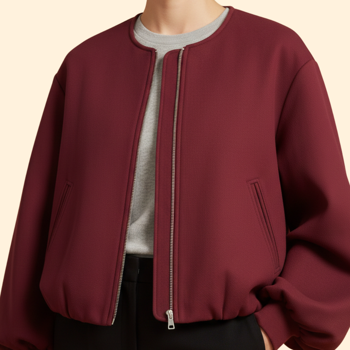 Women’s Zip-Up Bomber Jacket with Balloon Sleeves