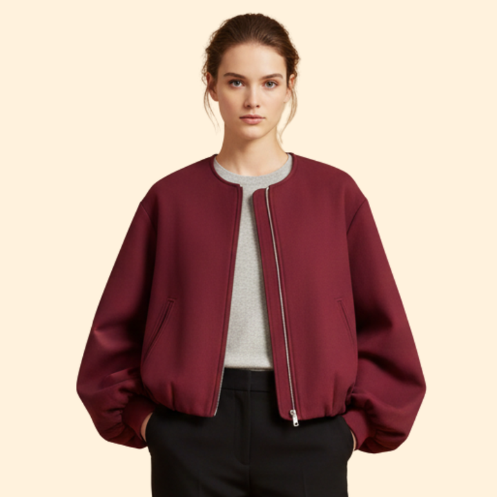 Women’s Zip-Up Bomber Jacket with Balloon Sleeves
