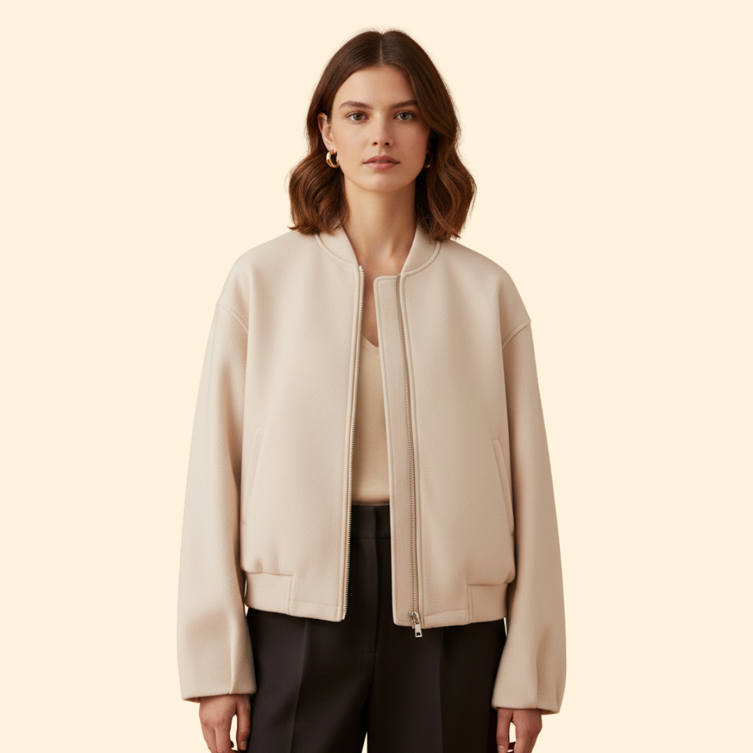 Women’s Zip-Up Bomber Jacket with Balloon Sleeves