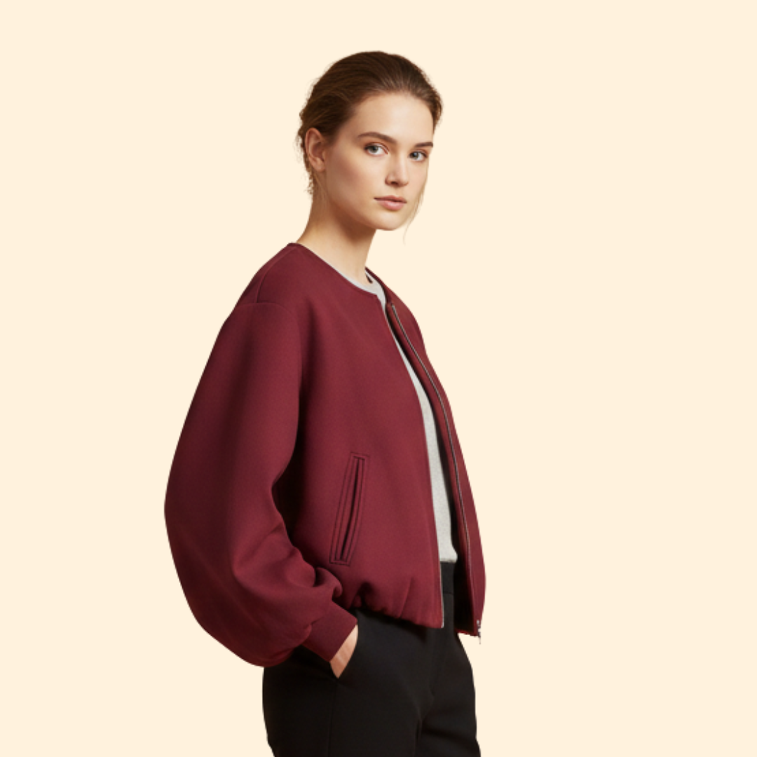 Women’s Zip-Up Bomber Jacket with Balloon Sleeves