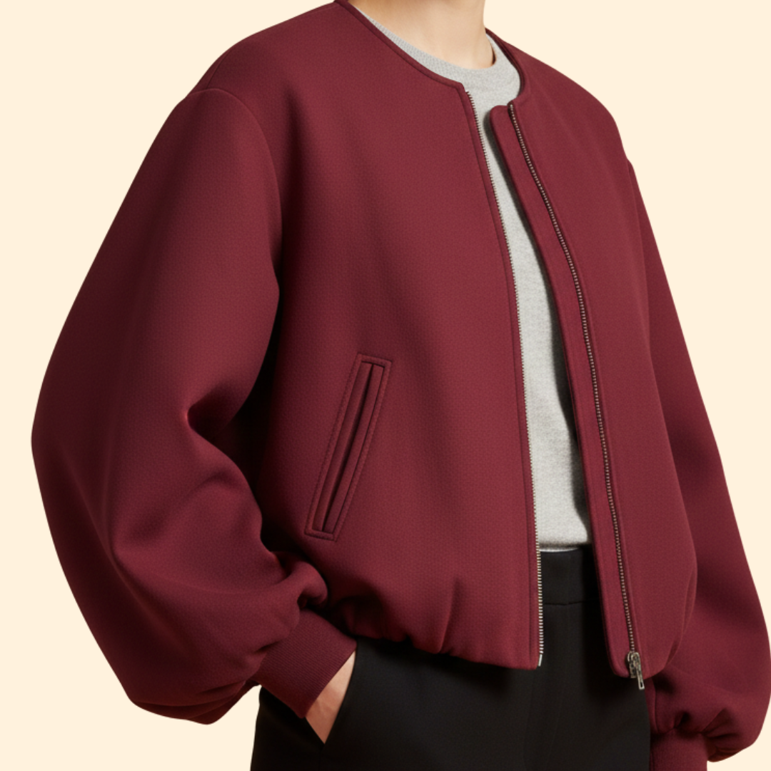 Women’s Zip-Up Bomber Jacket with Balloon Sleeves
