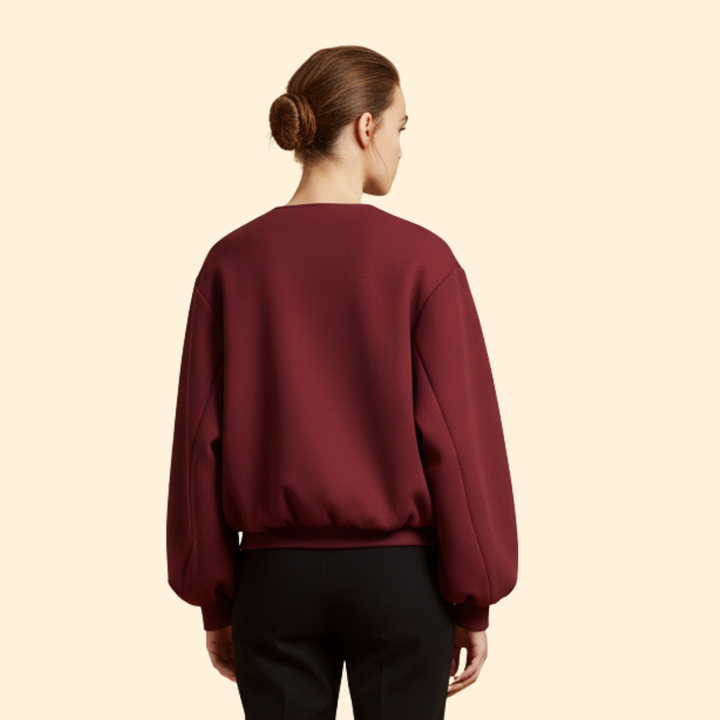 Women’s Zip-Up Bomber Jacket with Balloon Sleeves