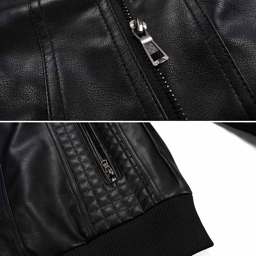 Men's Hooded Leather Jacket with Front Zip Pockets