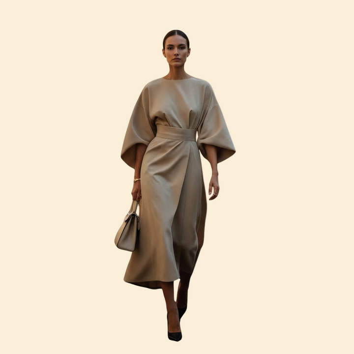Women’s Wedding Guest Midi Dress with Belted Waist