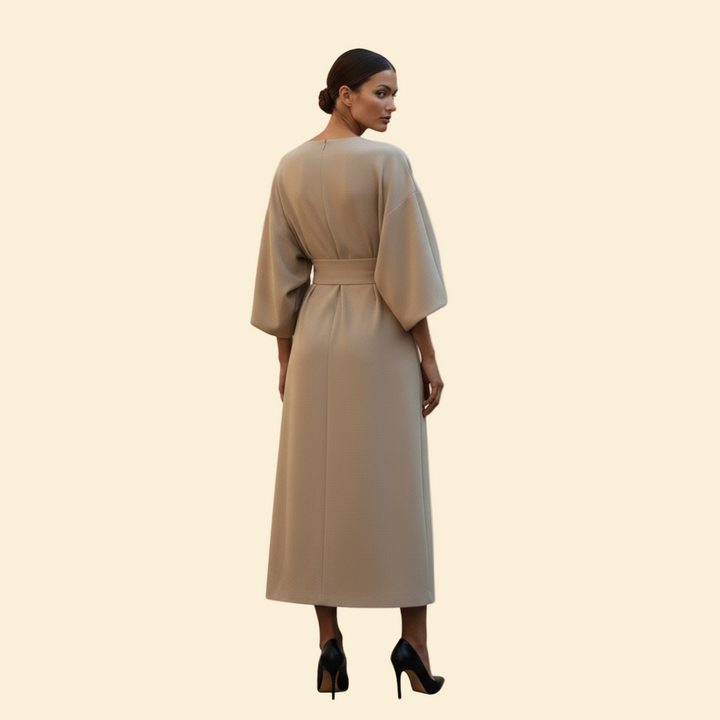 Women’s Wedding Guest Midi Dress with Belted Waist